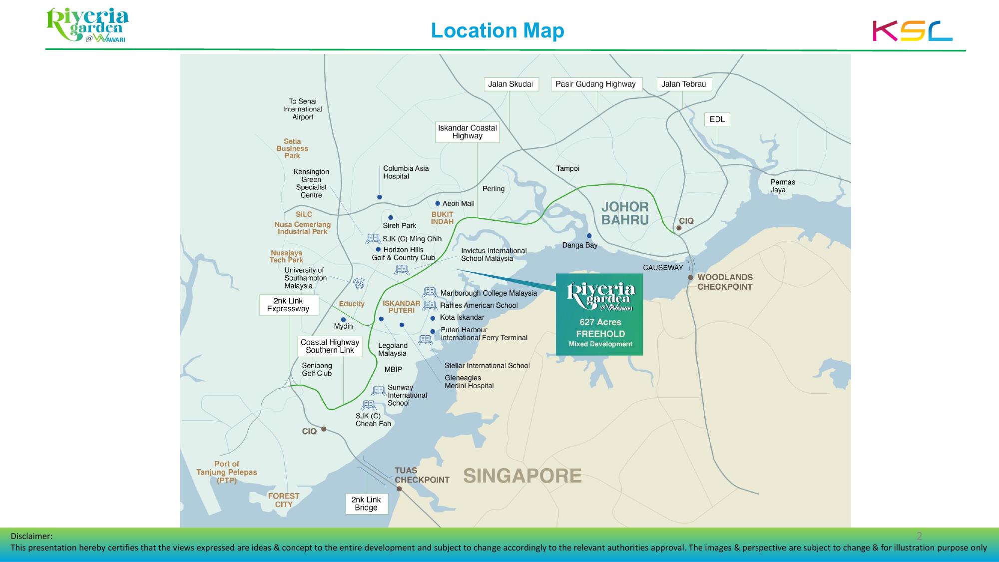 Official Riveria Garden location map showing Johor Bahru and Singapore